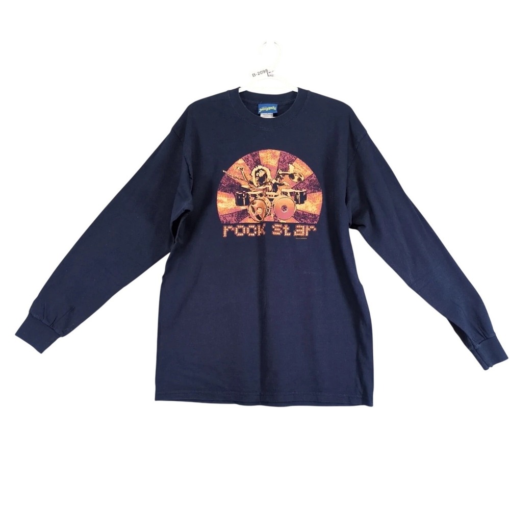 Vintage 2004 Muppets Animal Rock Star Navy T-Shirt Mens L Long Sleeve Y2K Drums